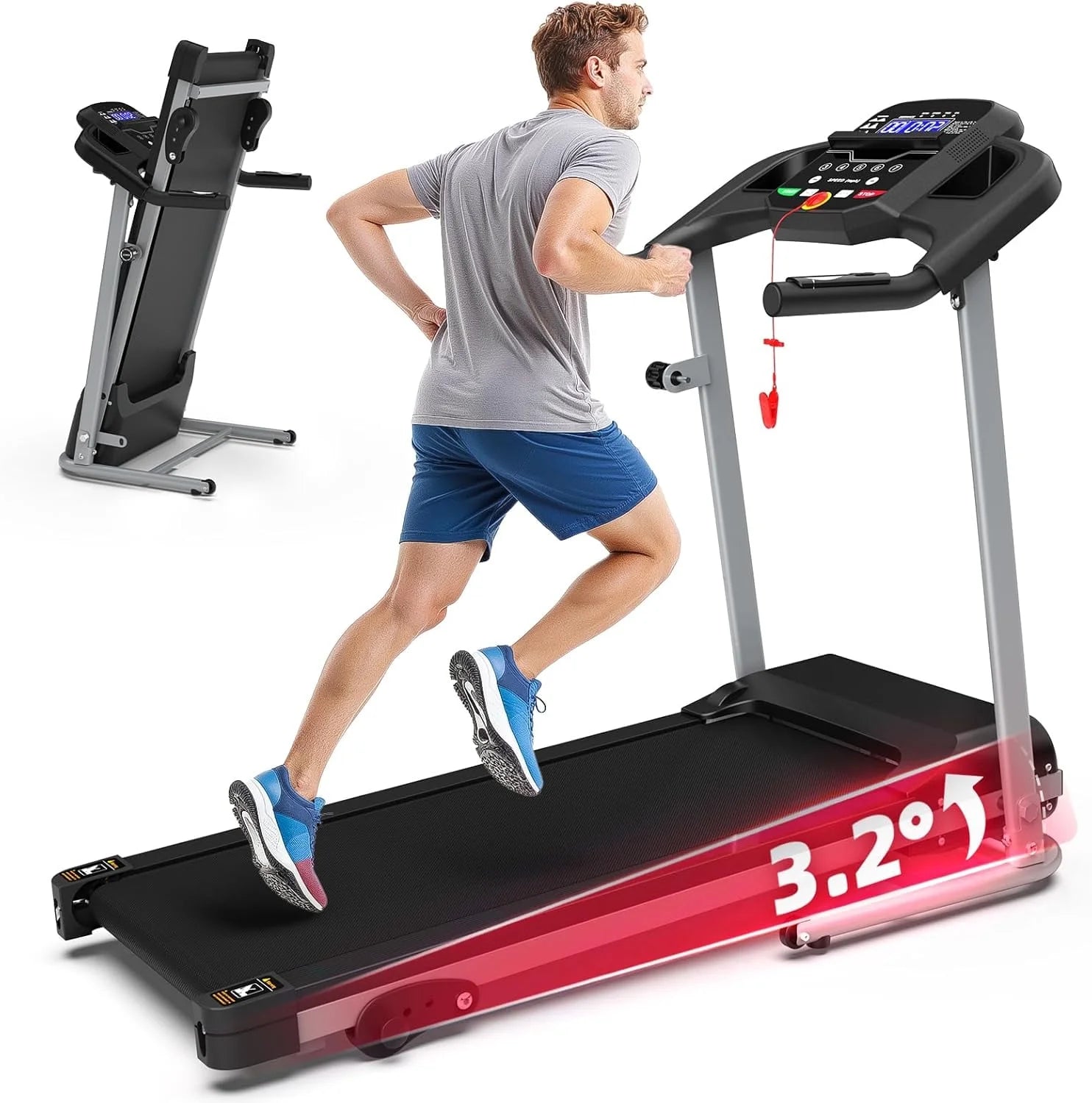 2.5HP Folding Treadmills for Home with Bluetooth & Incline, Portable Running Machine Electric Compact Treadmills Foldable for Exercise Home Gym Fitness Walking Jogging,Max Weight265Lb