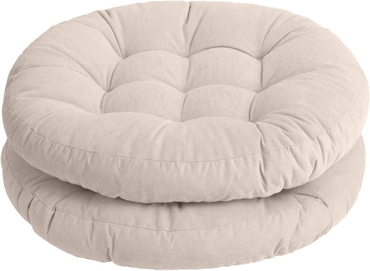 round Office Chair Cushions 22X22 Inch Outdoor Seat Pads Set of 2 Throw Floor Pillows for Adults Sitting Patio Garden, Beige
