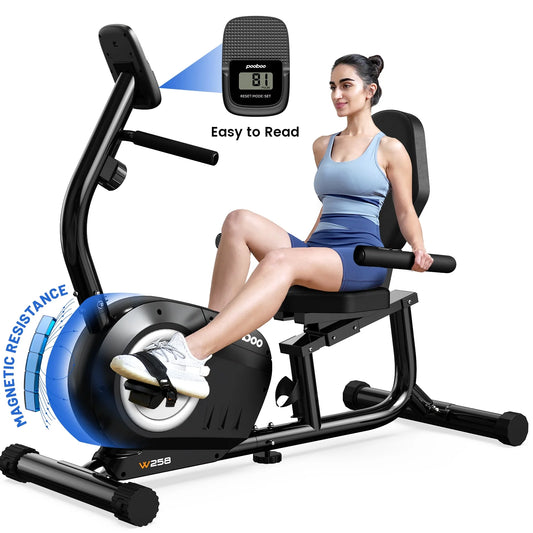 Recumbent Exercise Bikes Sit down Stationary Bicycle Magnetic Resistance Indoor Cycling Bike 380Lb Silver