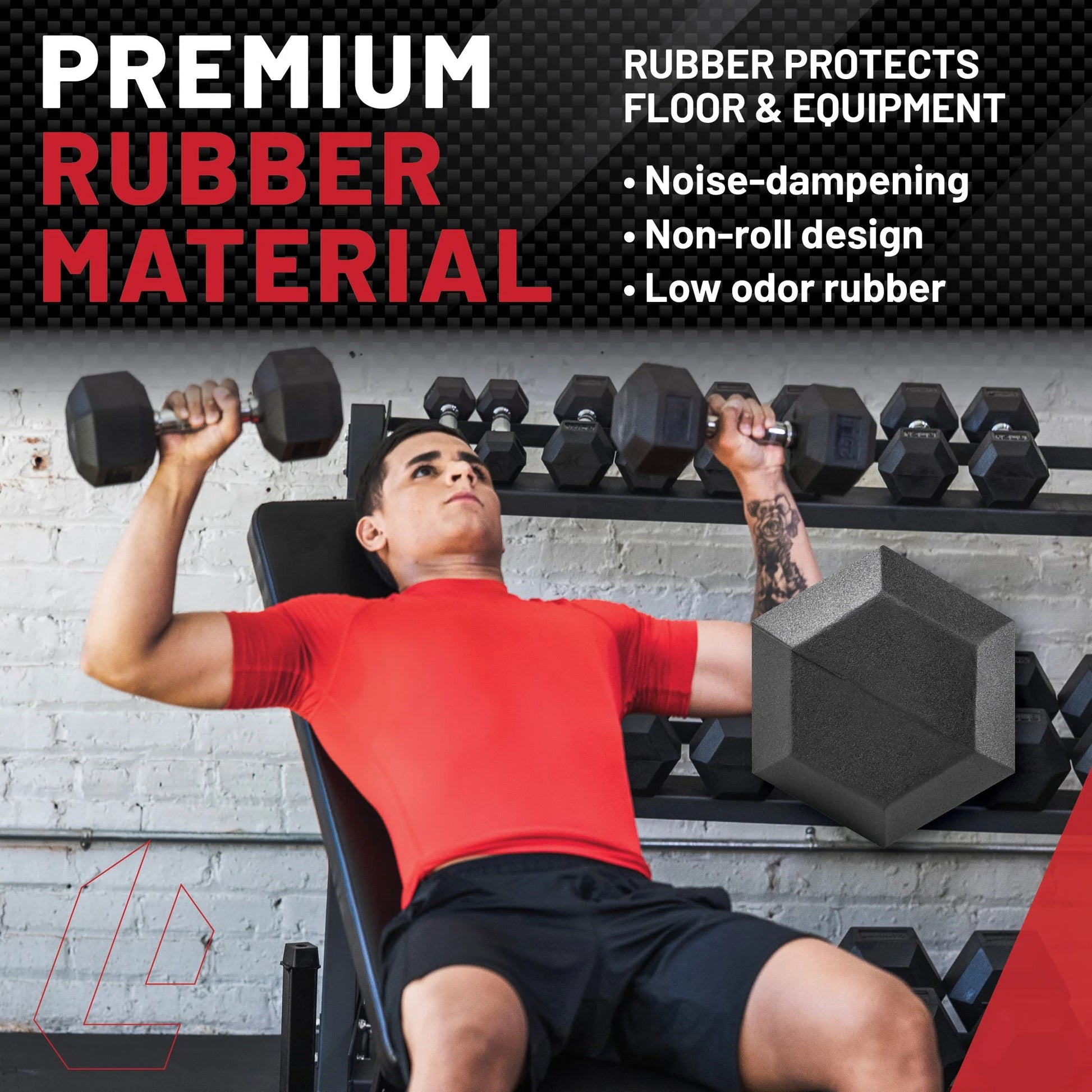 Premium Rubber Hex Dumbbell, Single, 60 Lbs