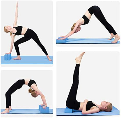 2 Pack Yoga Blocks High Density EVA Foam Brick Soft Non-Slip Surface Exercise Bricks Stability and Balance for Exercise, Yoga, Pilates, Meditation, Aid Balance (Blue)